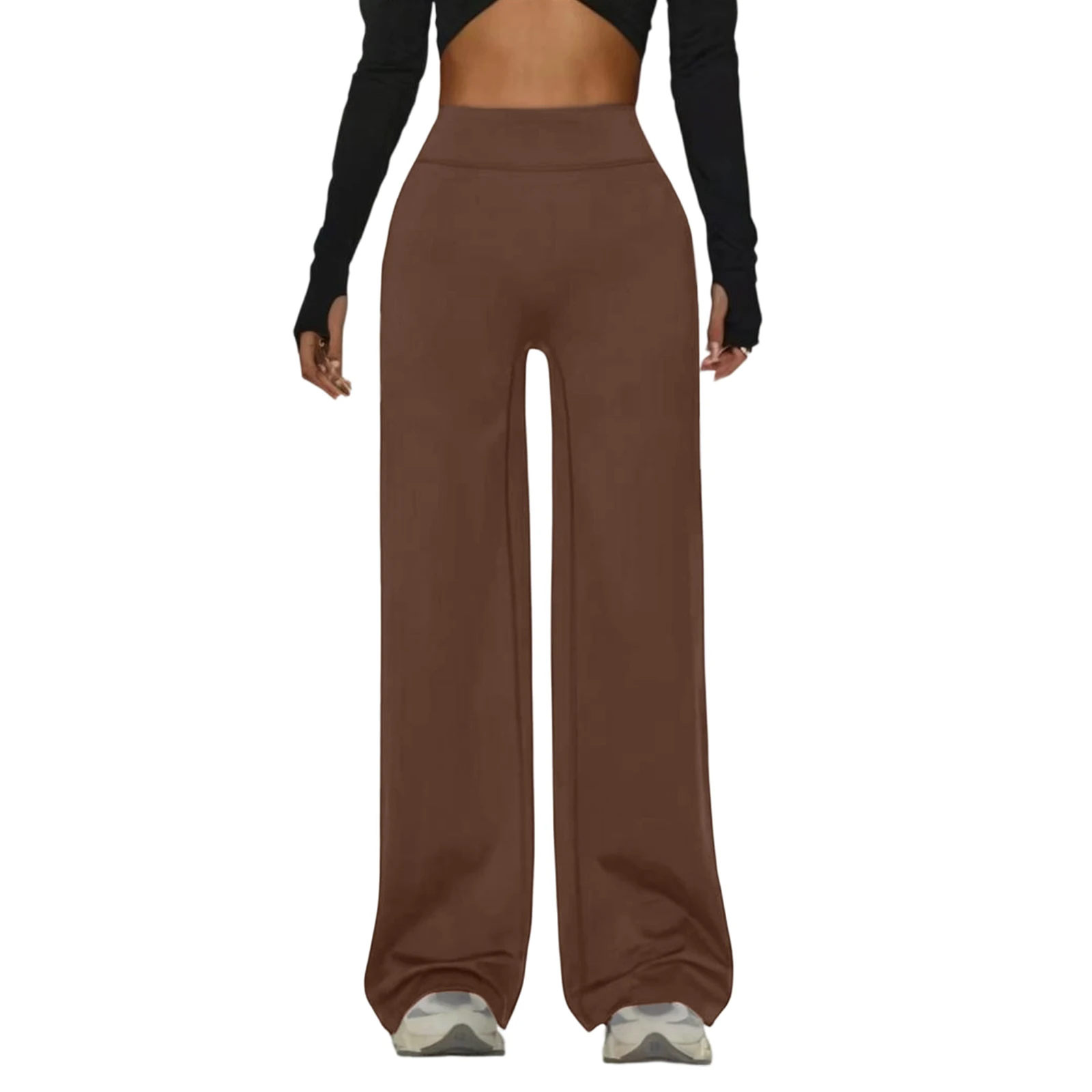 سراويل يوجا نسائية غير رسمية عالية الخصر مستقيمة الساق سراويل يوجا أنيقة ومتعددة الاستخدامات بلون واحد سراويل رياضية نسائية