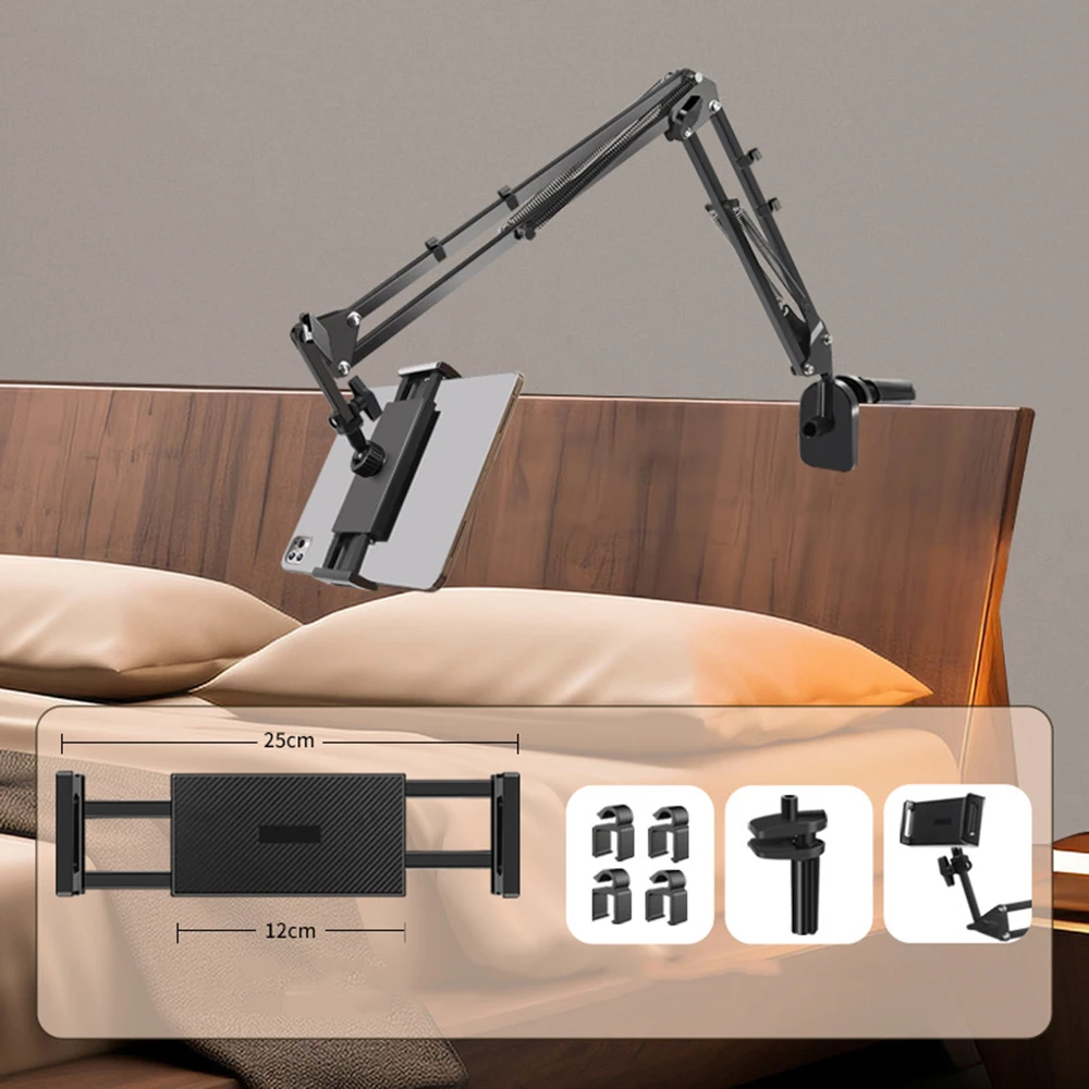 

Tablet Stand Adjustable Foldable Arm Aluminum Flexible 360 Rotation Holder for iPad iPhone Switch 4.7-12.9 Inch Bed Desk Stand