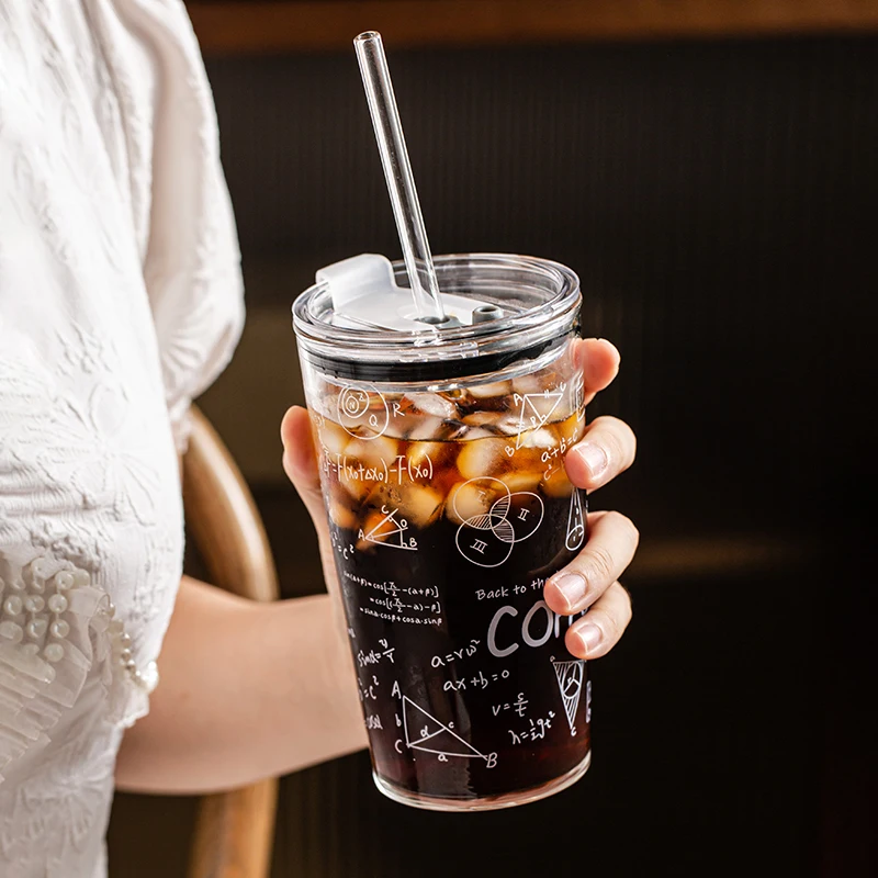 

Эстетичная стеклянная кружка для кофе, молока, воды с крышкой для женщин, для офиса, термостойкая, в корейском стиле