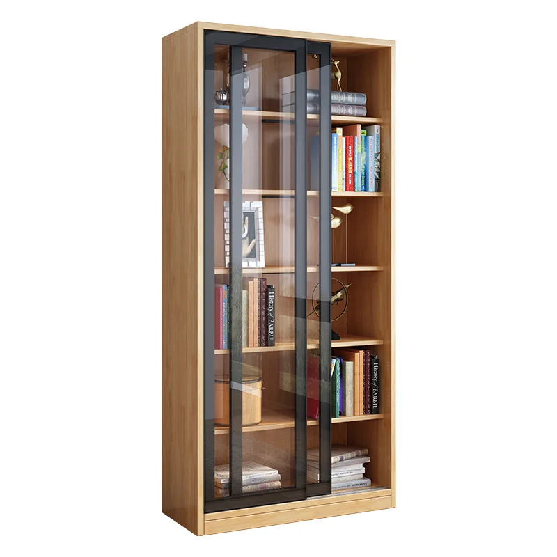 

Solid wood sliding door bookcase, office glass door display cabinet