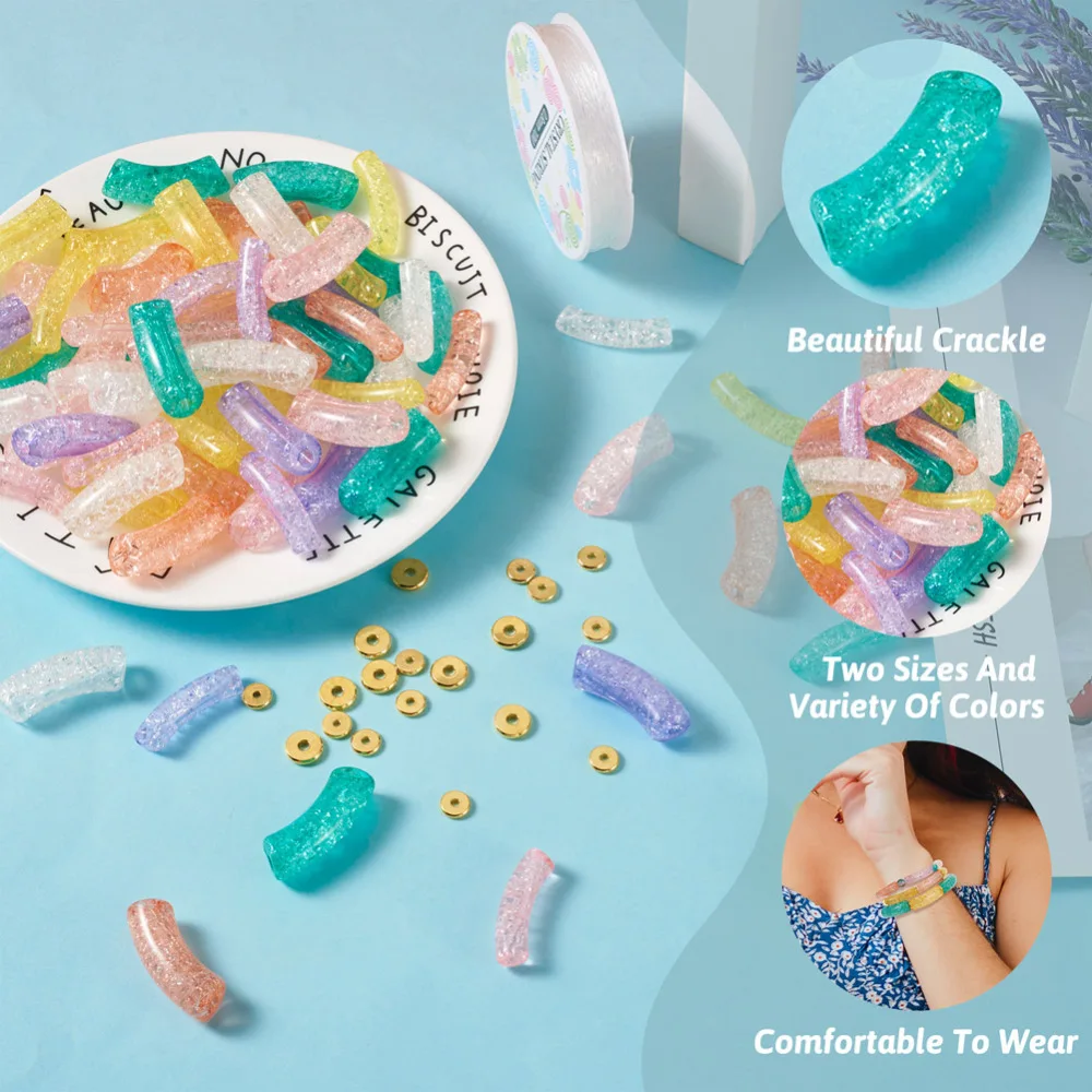 160Pcs Acrylic Curved Tube Beads Stretch Bracelet Brass Spacer Bead Elastic Thread For Women Bracelet Bangle DIY Jewelry Making