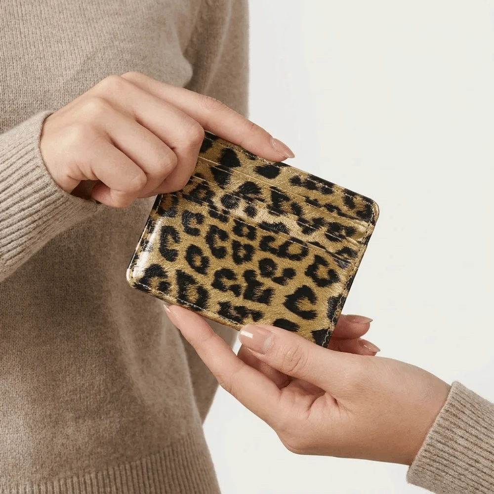 Fashion Pu Leather Leopard Print Card Holder Ultra-thin Multi-functional Credit Card Holder Wallet Mini Coin Purse Men/Women