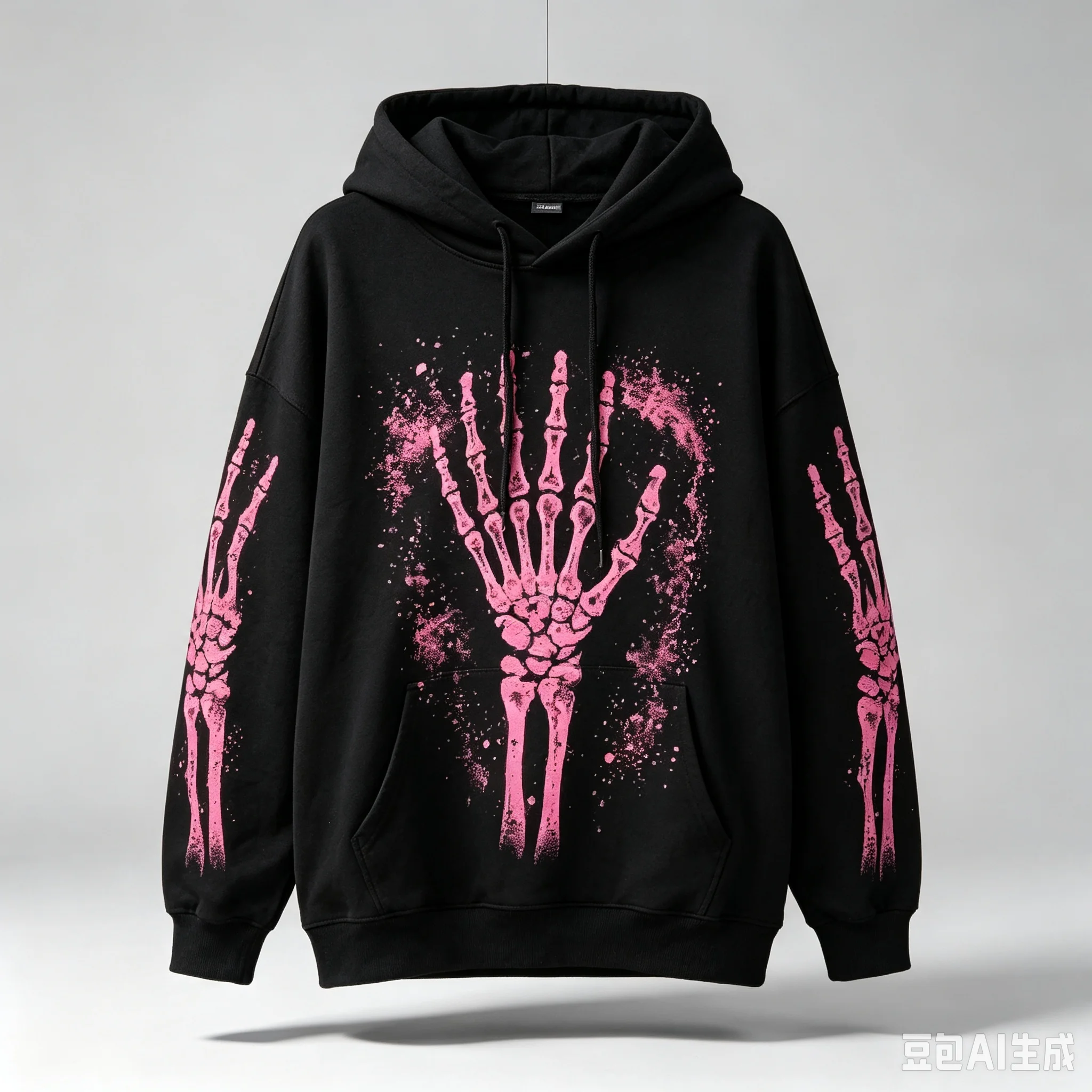 Women Pink Skeleton Hand Print Sweatshirt Long Sleeve Crew Neck Pullover Vintage Gothic Halloween Skeleton Sleeve Graphic Casual