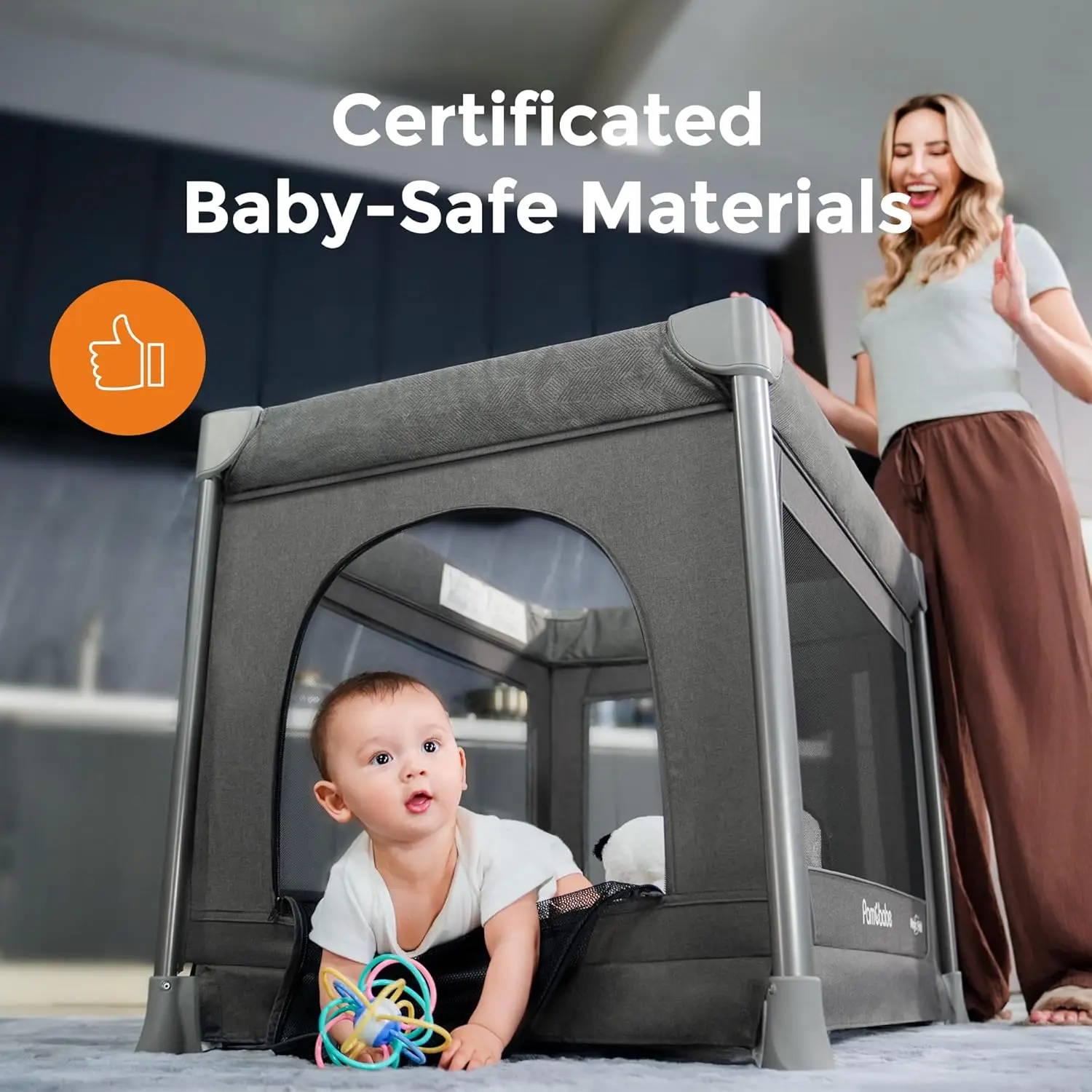 5-in-1 Portable Baby Playard with Quick Setup, Safe Steel Frame, Changing Table & Locking Wheels