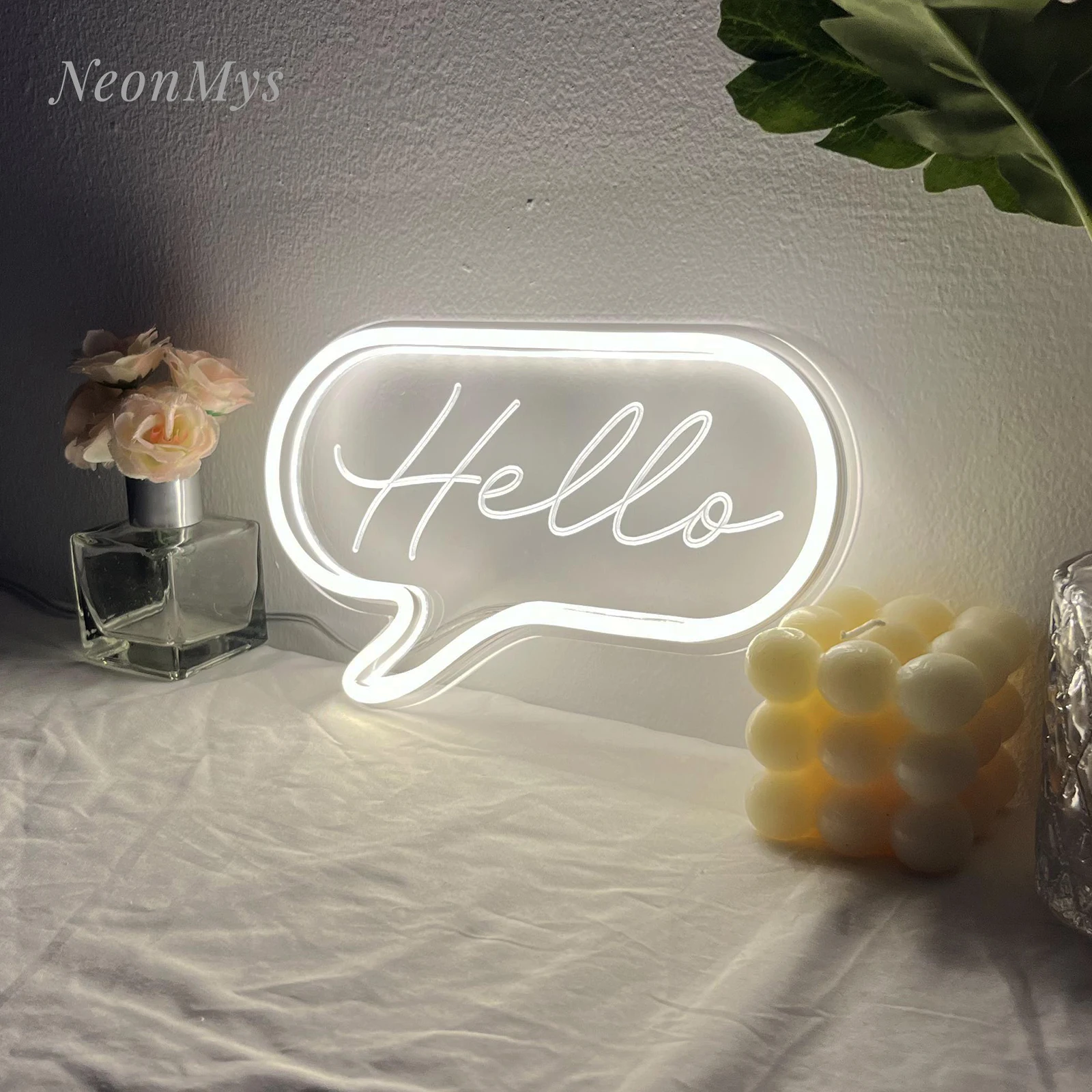 Welcome Hello Led Carved Neon Lights Sign Wall Hanging Game Room Decor Aesthetic Wedding Party Night Light Acrylic Decoration