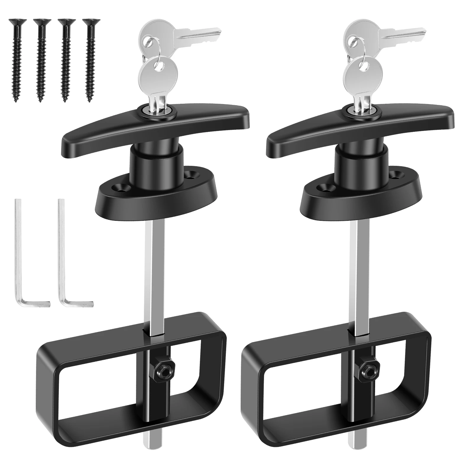 2PCS/Set Shed Door Latch T Handle Lock Kit with 4 Keys and 4 Screws 5-1/2inch Stem Lock Hardware for Shed Gate Barn Playhouse