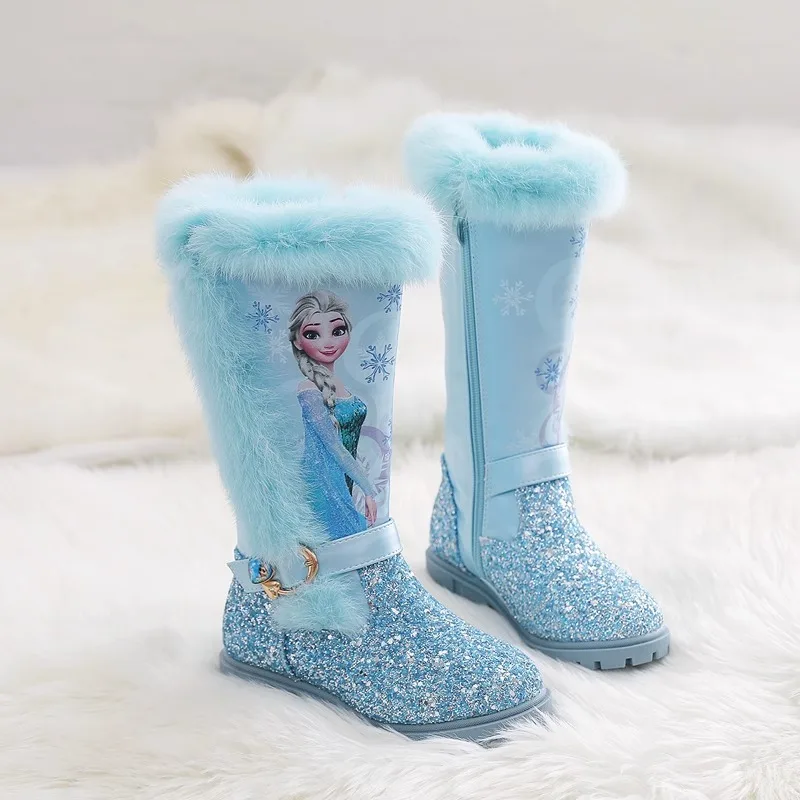 Nuovo cartone animato per ragazze Disney Frozen Boot Elsa Princess Stivali moda più scarpe per bambini in velluto