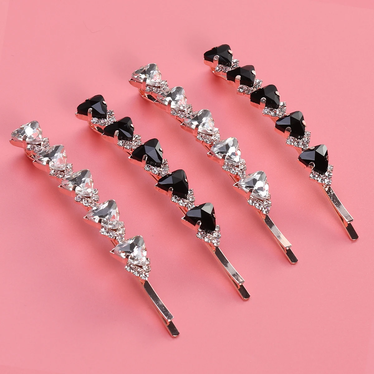 

4 pcs Crystal Hairpins Rhinestone Clip Diamond Barrettes Bobby Pins White Black Each Metal LongUse Hair Accessories