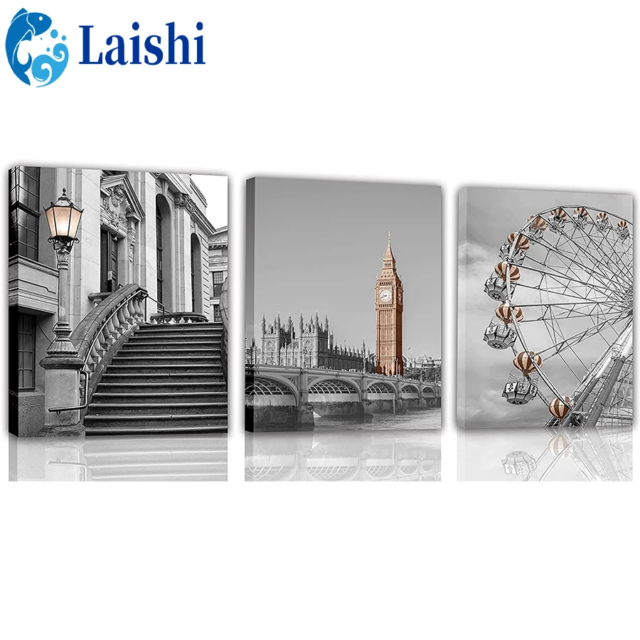 

3pcs Ferris wheel, Big Ben, architectural scenery Diamond Painting Full Square/Round Drill Diamond Embroidery Home Decoration