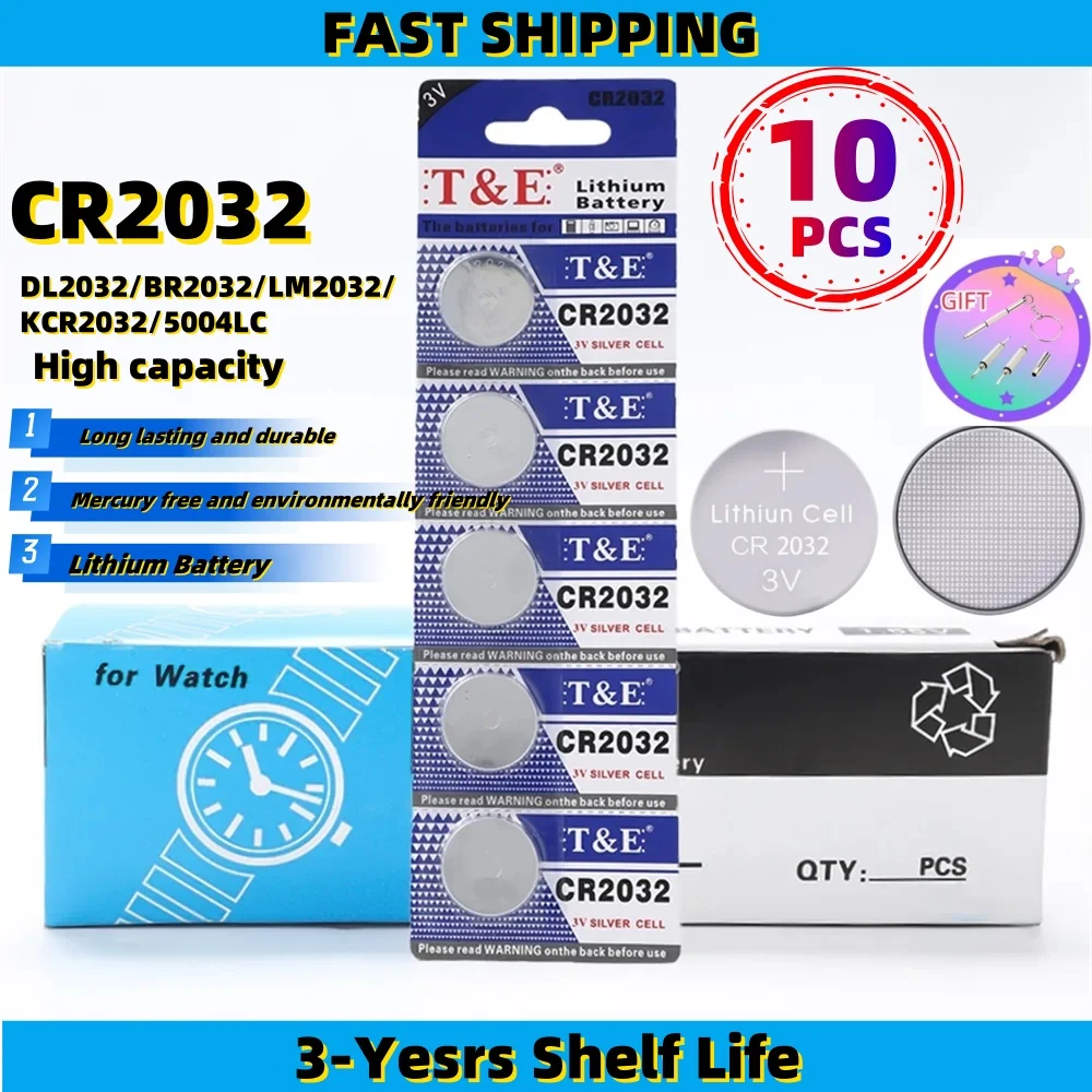 

10PCS Original CR2032 230mAh CR 2032 DL2032 ECR2032 Lithium Battery Watch Calculator Car Key Remote Control Button Coin Cells