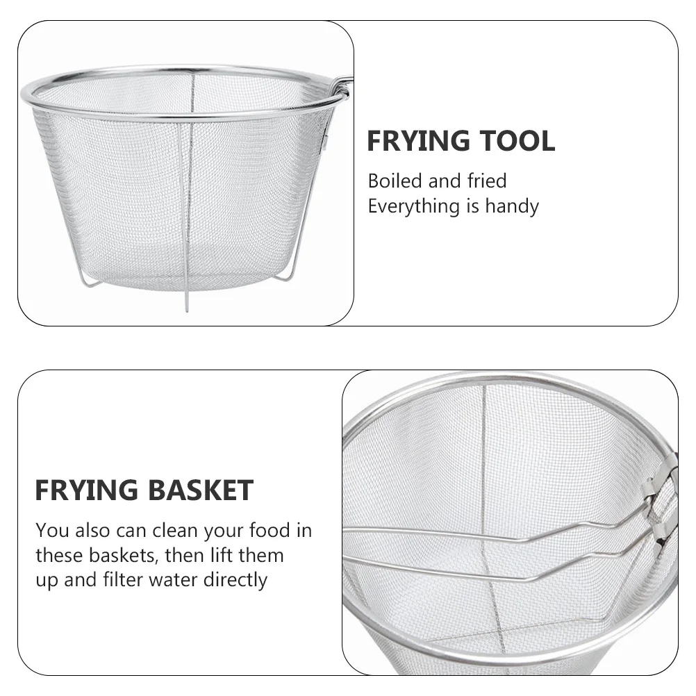 

2 Pcs Frying Basket Hookup Pan Deep Fryer Strainer Baskets with Handle Stainless Steel Dad Batter for Fried