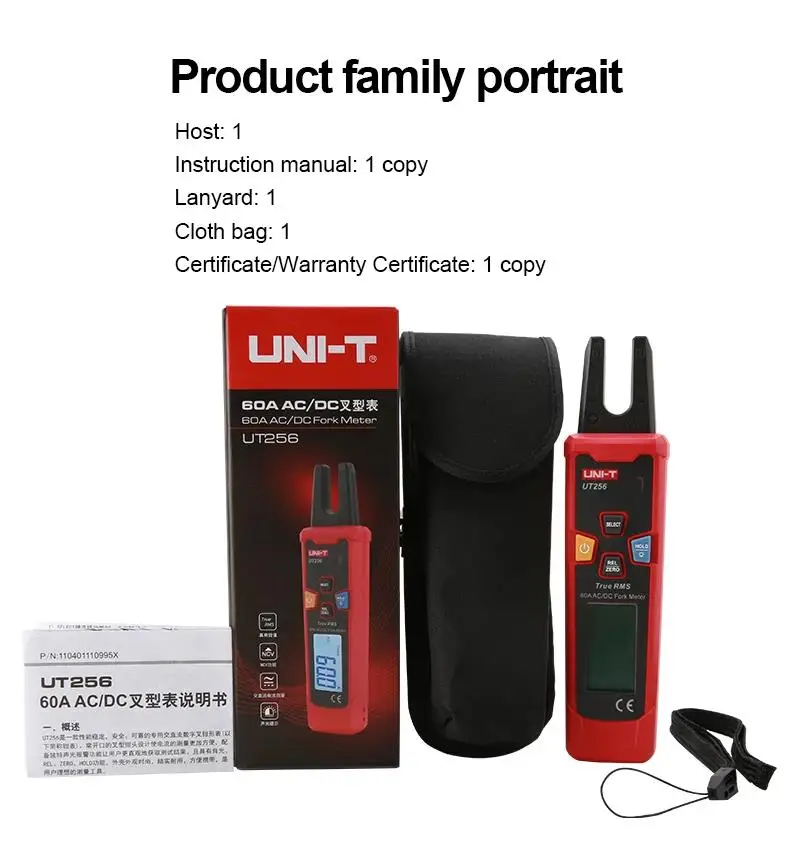 UNI-T UT256 Digital Fork Clamp Meter True RMS Pliers 60A AC/DC Current Automatic Measurement Multimeter LCD Display NCV Tester