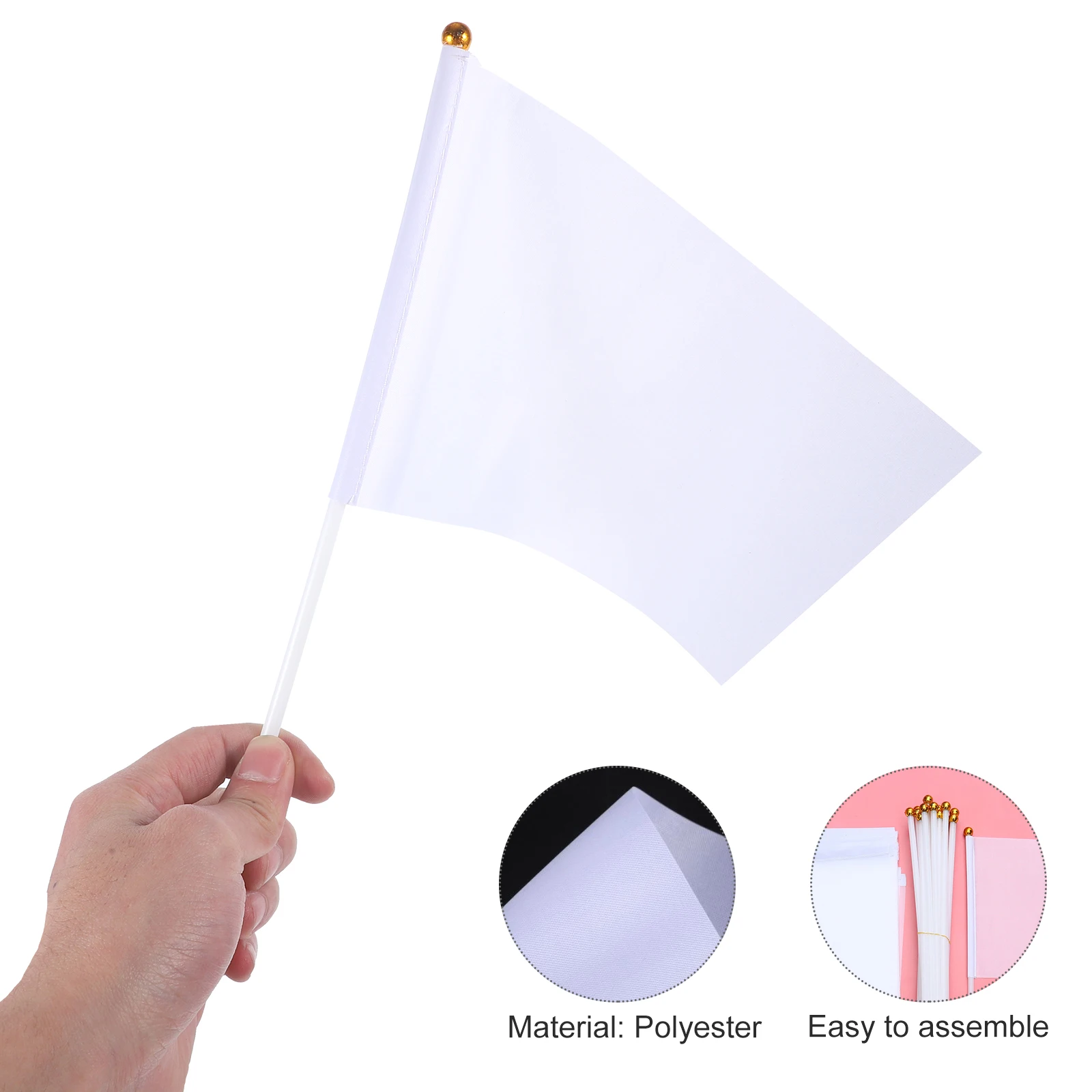 

20pcs Portable Hand-Cranked Commanding Referee Flag Durable Waving White Racing Banner For Sports Events Lightweight Bunting