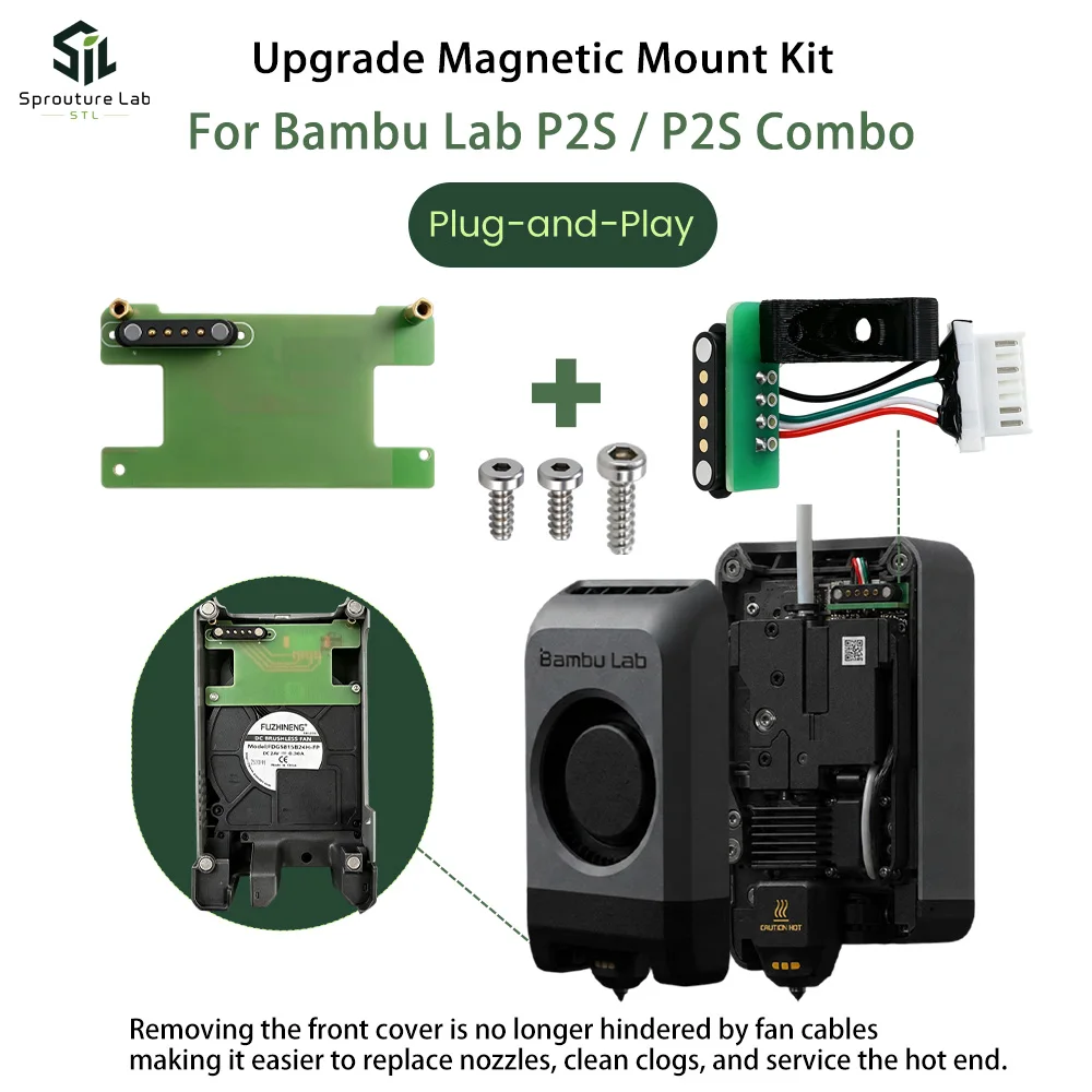 Für Bambu Lab P2S P2S Combo Magnetisches Montage-Kit Pogo-Pin Lüfteranschluss Werkzeugkopf Frontabdeckung Schnellverschluss Upgrade P2S Extruder
