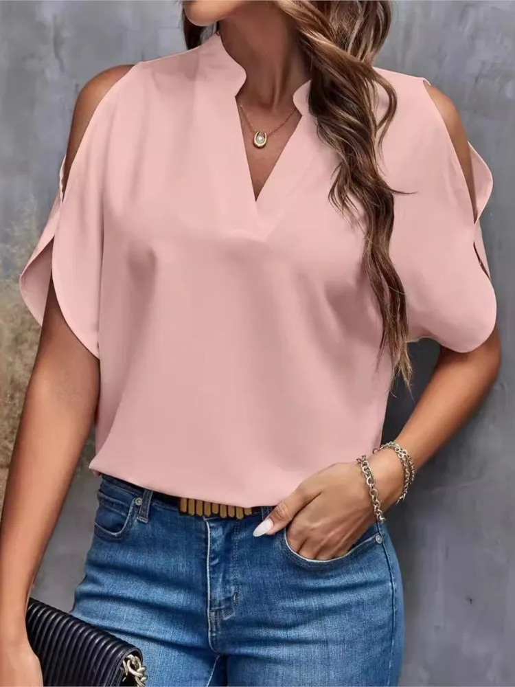 Sexy Off Shoulser Short Sleeve Tops Shirt Blouse Office Lady Spring Summer Fashion Casual Solid Tshirt For Women 2024 Female