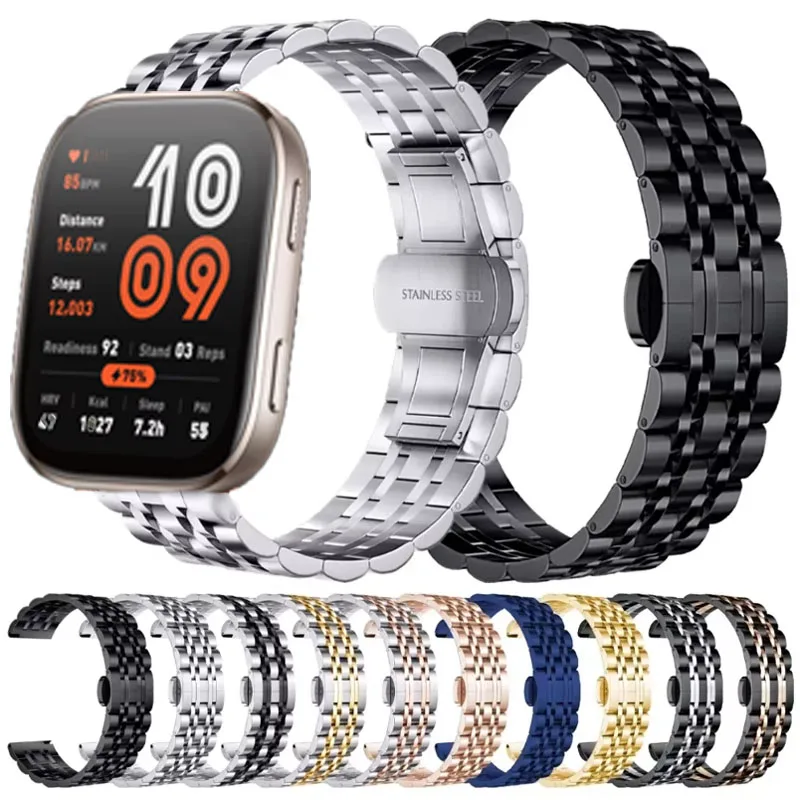 20mm 22mm Luxury Stainless Steel Strap For Amazfit Bip 5 6/Bip 5 Unity Bip 3/3pro Metal Band For Amazfit Active/Active 2 Balance