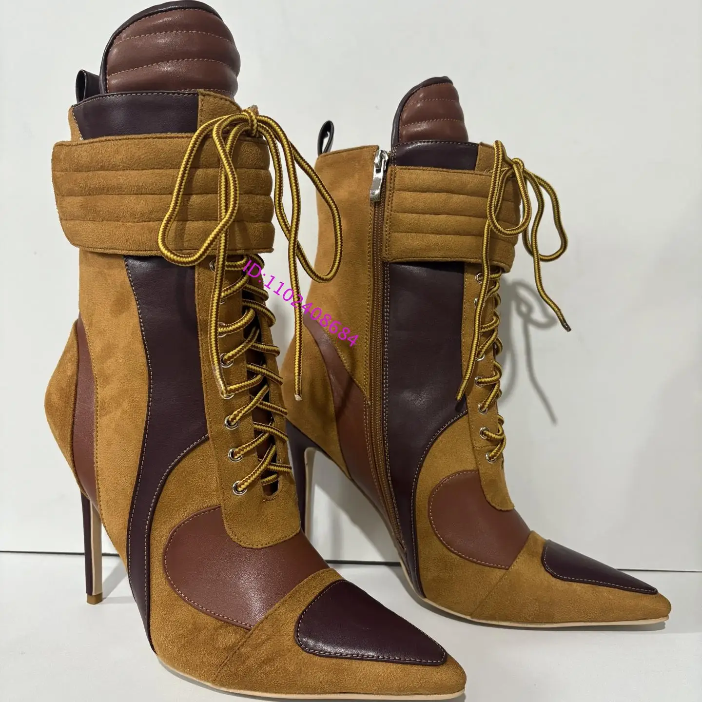 

Design Women's plus Size High Heel Multi-Colored Lace-Up Pointed Toe Motorcycle Style Boots Brown Sporty High Top Lace-Up boots