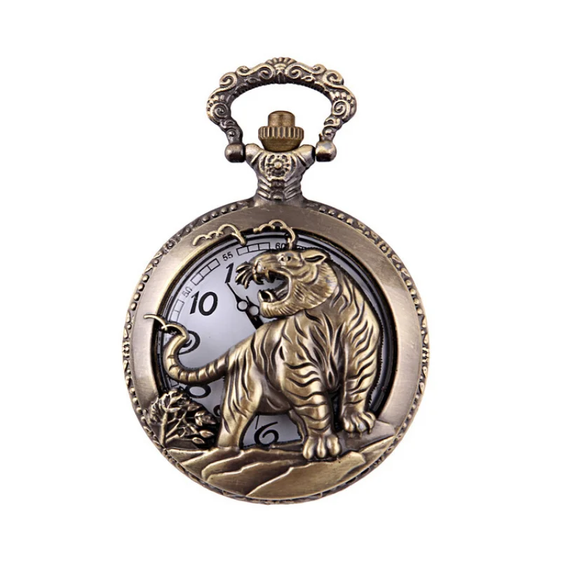 Stall Pocket Watch12Zodiac Commemorative Pocket Watch Necklace Hollow Pocket Watch Tiger Hollow Twelve Zodiac Pocket Watch