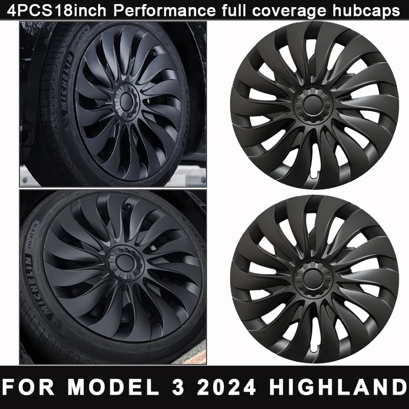 4PCS HubCap for New Tesla Model 3 Highland 2024 Performance Replacement 18 Inch Wheel Cap Automobile Full Rim Cover Accessories