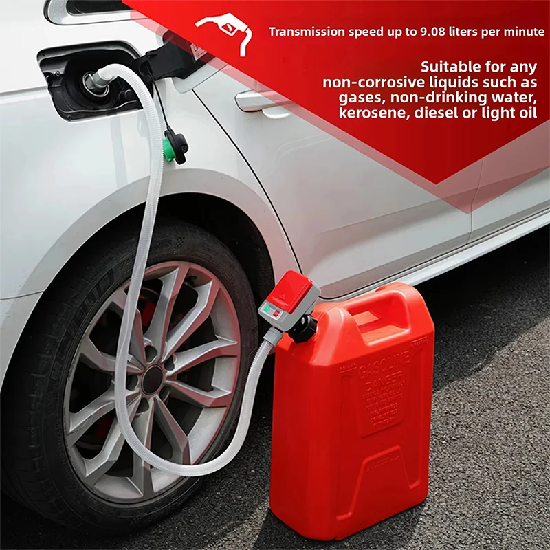 Fast Fuel Transfer Pump Auto Stop Safety Multi Tank Adapters Battery Powered Portable Hose For Car Boat Emergency Camping RV