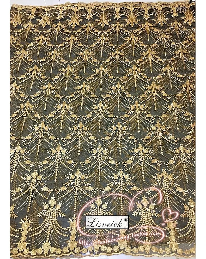 Quality African Lace Fabric Gold Royal French Net Embroidery Tulle Lace Fabric For Nigerian party Dress wedding dress 50*125cm