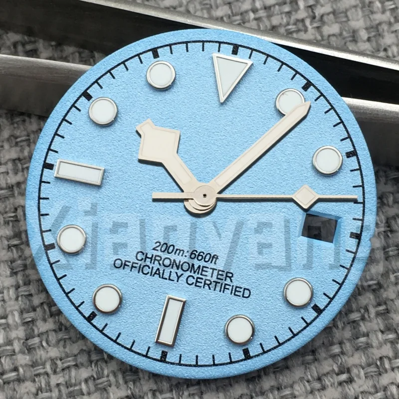 29mm Black Pink Sky Blue Watch Dial with Date Window And Snowflake Needles Fit Mingzhu2813 Miyota8215 ETA2824PT5000 Movement