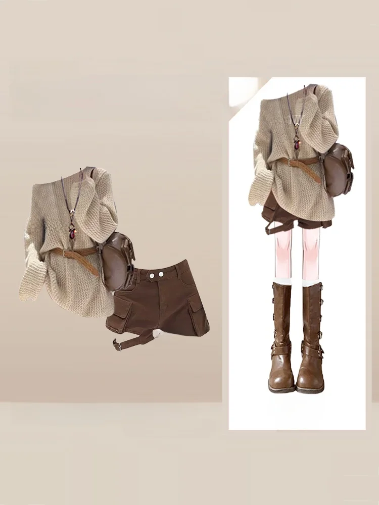 

Новинка 2023 года, женский вязаный топ на одно плечо с длинными светями и брюками, комплект из двух предметов, осенний повседневный свободный топ