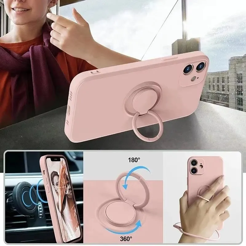Funda de teléfono con soporte de anillo de silicona líquida de lujo para Huawei Mate 20 30 40 50 60 70 Pro 60Pro Plus protege la contraportada suave