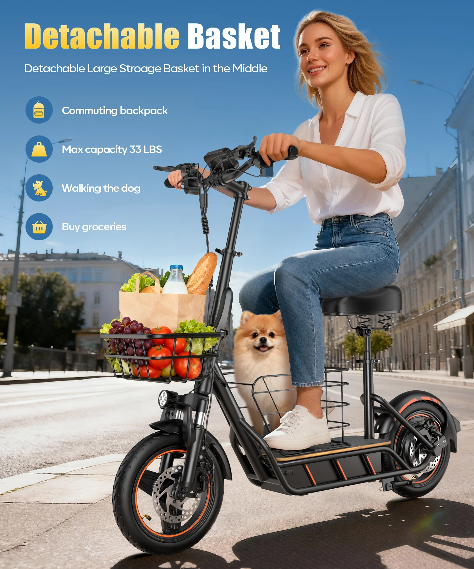 Trottinette électrique HKFREEBOY H14 City, moteur à couple élevé 60N, 250W, optimisation haute et basse vitesse pour une efficacité énergétique accrue, propulsion arrière, 36V10AH, vitesse maximale 35KM/H, pneus gonflables de 14 pouces, frein à disque double, vélo électrique pour trajets domicile-travail et courses.