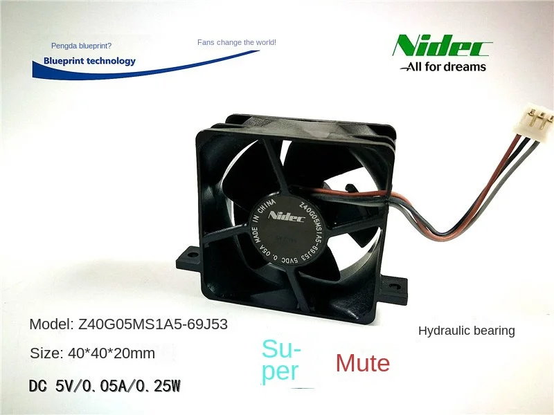 

New Mute Z40G05MS1A5-69J53 5v0. 05A 4020 4cm Hydro Bearing Cooling Fan 40*40*20MM