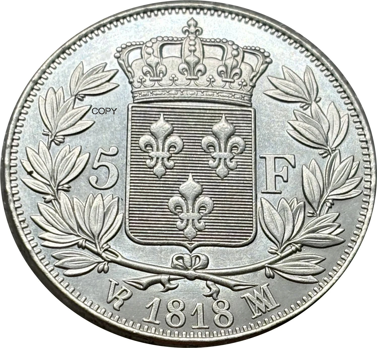 France 1818 MM 5 Francs Louis XVIII Silver Plated Copy Commemorative Coin Ww2 Moneda Collectible Coins