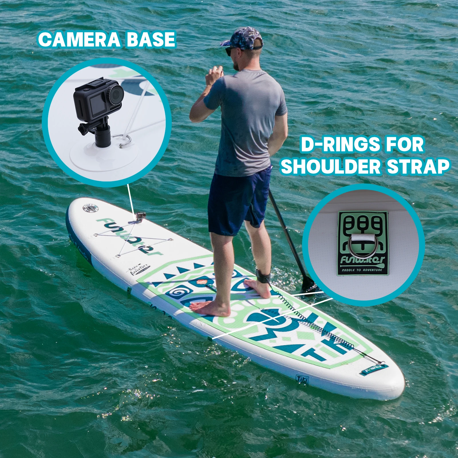 Funwater aufblasbares Stand-Up-Paddleboard (SUP-Board) mit 150 kg Tragfähigkeit für Erwachsene, Premium-PVC, stabil, langlebig, leicht, tragbar, anfängerfreundlich, Allround-Paddleboard für Touren, Cruisen, Yoga, Angeln, Freizeit, Familie, Strand, See, Ozean, Wassersport. – Detail 7