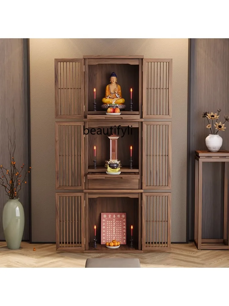 Chinese Altar Cabinet 3-Layer Home Clothes Closet Modern Buddha Cabinet Worship Table with Door cabinet  furniture