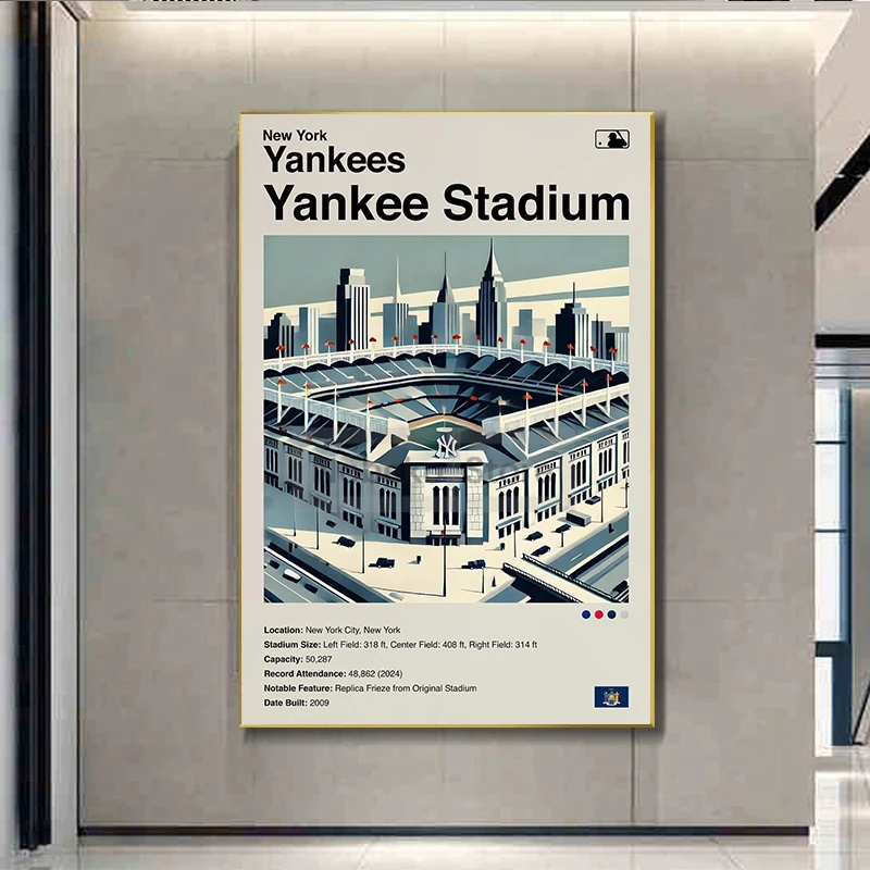 Mid Century Modern MLB Baseball Stadium Poster Retro Minimalist Prints Canvas Painting Wall Art Pictures Home Room Decoration