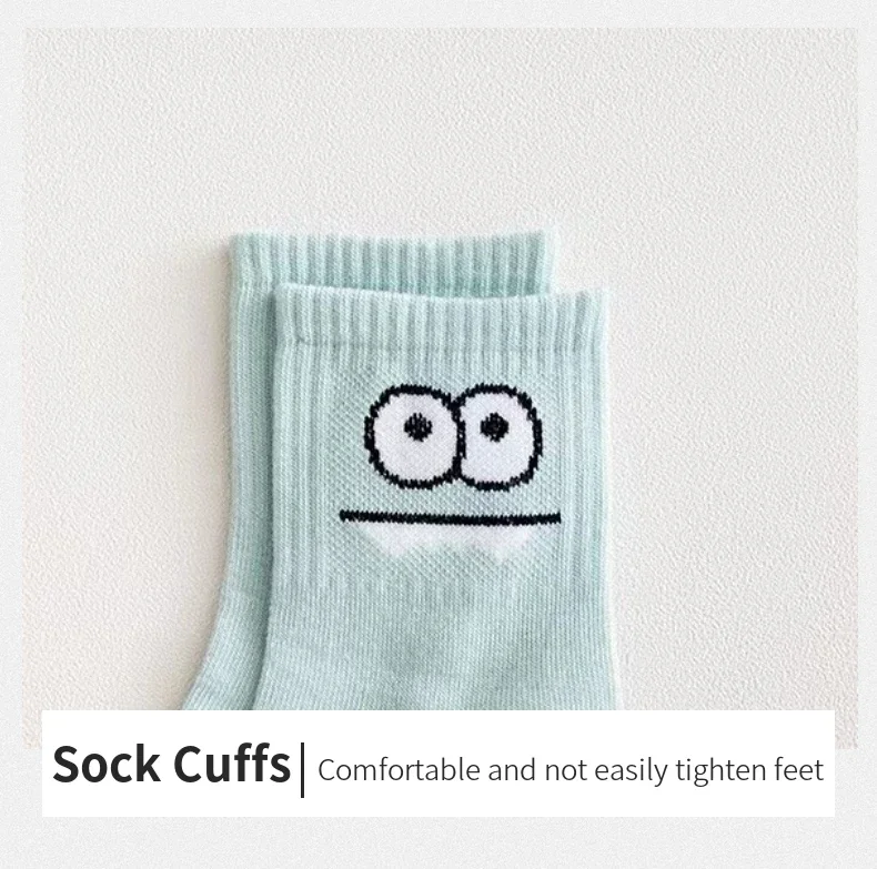 5 Paar süße Socken mit Ausdrucksdruck, bequeme und lustige Allround-Mid-Tube-Socken, Damenstrümpfe und Strumpfwaren – Detail 7