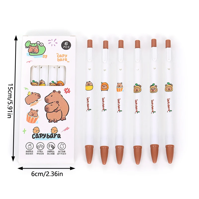 6 pezzi Kawaii penna Gel capibara asciugatura rapida 0.5mm inchiostro nero scrittura penne lisce accessori per ufficio forniture di cancelleria carine