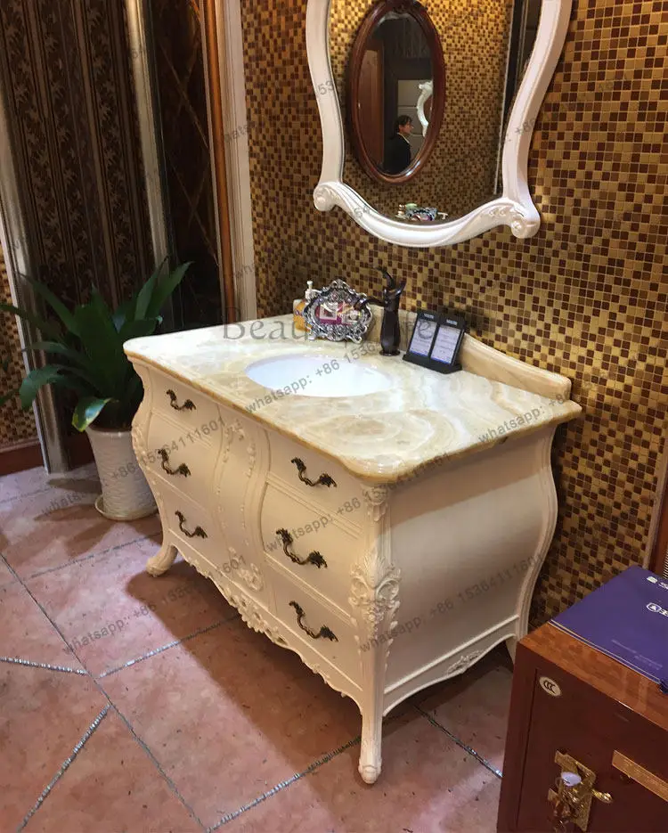 Customization European bathroom cabinet red oak solid wood bathroom cabinet toilet double basin washstand