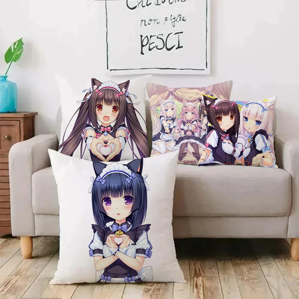 C-Chocola N-Nekopara Pillow Covers Cartoon Sofa Decorative Home Double-sided Printing Short Plush Cute Cushion Cover