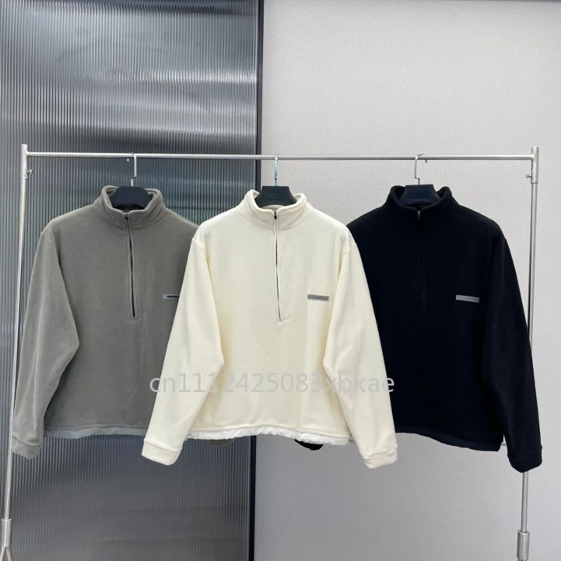 

Мужские флисовые свитшоты с короткой молнией и классическим дизайном Double Line, коллекция Весна-Лето 2020, с резиновым логотипом, дизайнерский бренд, парные хлопковые свитера