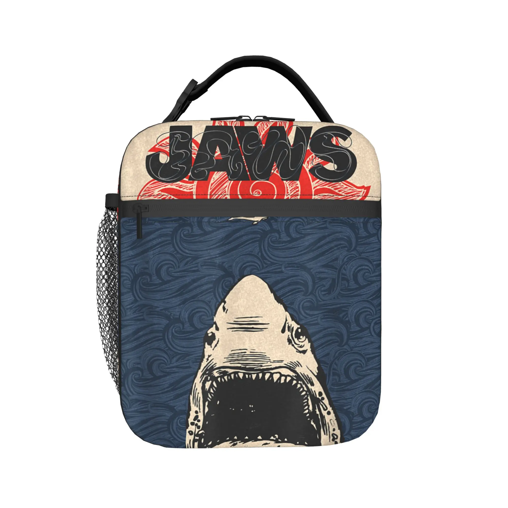 Jaws 50th Anniversary Poster Kaiju Style Lunch Bag Office Lunch Box For Child Thermal Tote Handbags Waterproof Cooler Bag