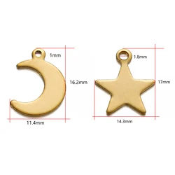 20-50Pcs/lot Gold Color Stainless Steel Star Moon Charms Pendant For Earrings Necklace Bracelet Crafts DIY Jewelry Making