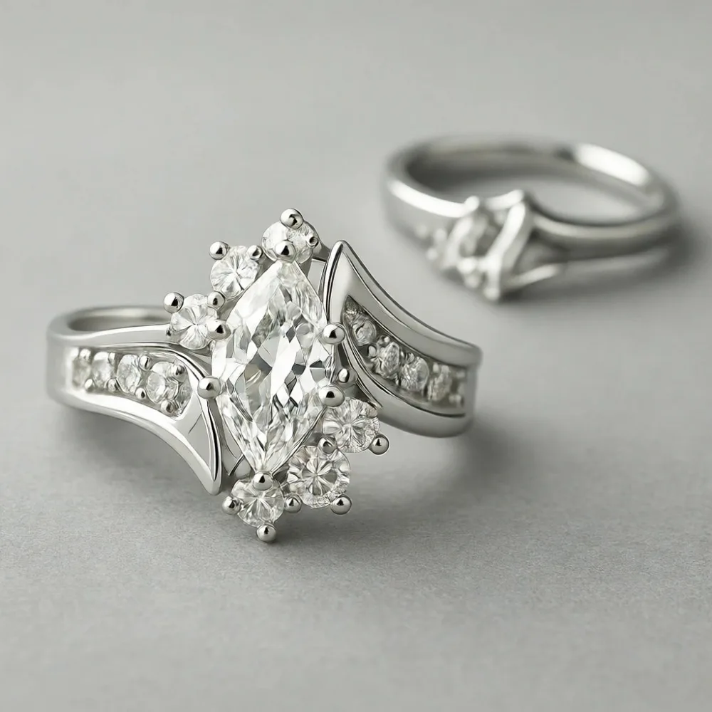 

Серебряное кольцо с кубическим цирконием маркизной огранки для женщин, обручальное/помолвочное