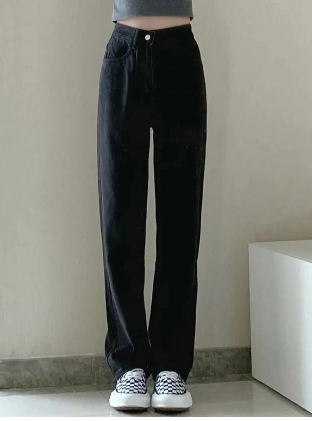 Mode künstlerische leichte Frauen trend ige weitb einige Hosen einfachen Stil solide hohe Taille Design geeignet lässige weiße Hose – Detail 10