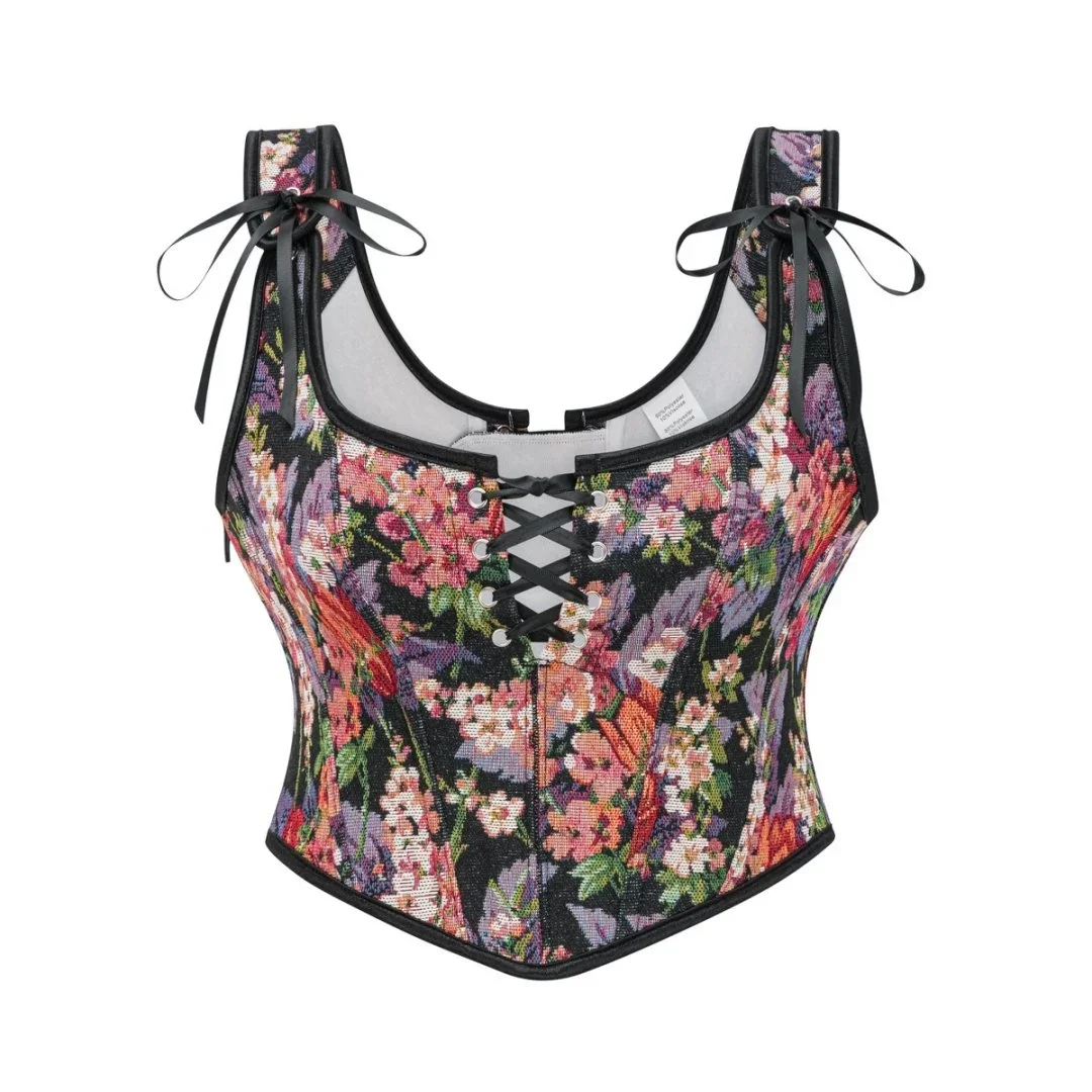 

Винтажный готический корсет на шнуровке с цветочным принтом, бюстье, женская сексуальная одежда в стиле стимпанк, нижнее белье, корсаж в викторианском стиле