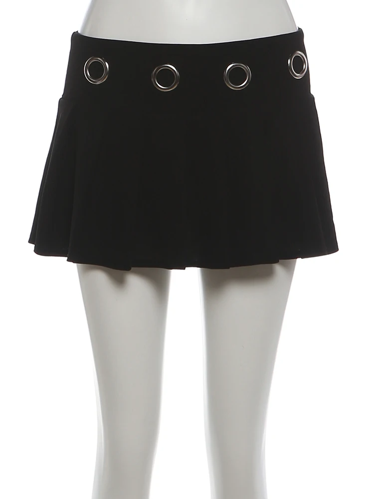 กระโปรงพลีท Nibber Chic สไตล์ Y2K สำหรับผู้หญิง ดีไซน์เว้าโลหะ ย่นยับ ยืดหยุ่น ทรงเข้ารูป เซ็กซี่  สำหรับใส่เที่ยวกลางคืน แฟชั่นสตรีท