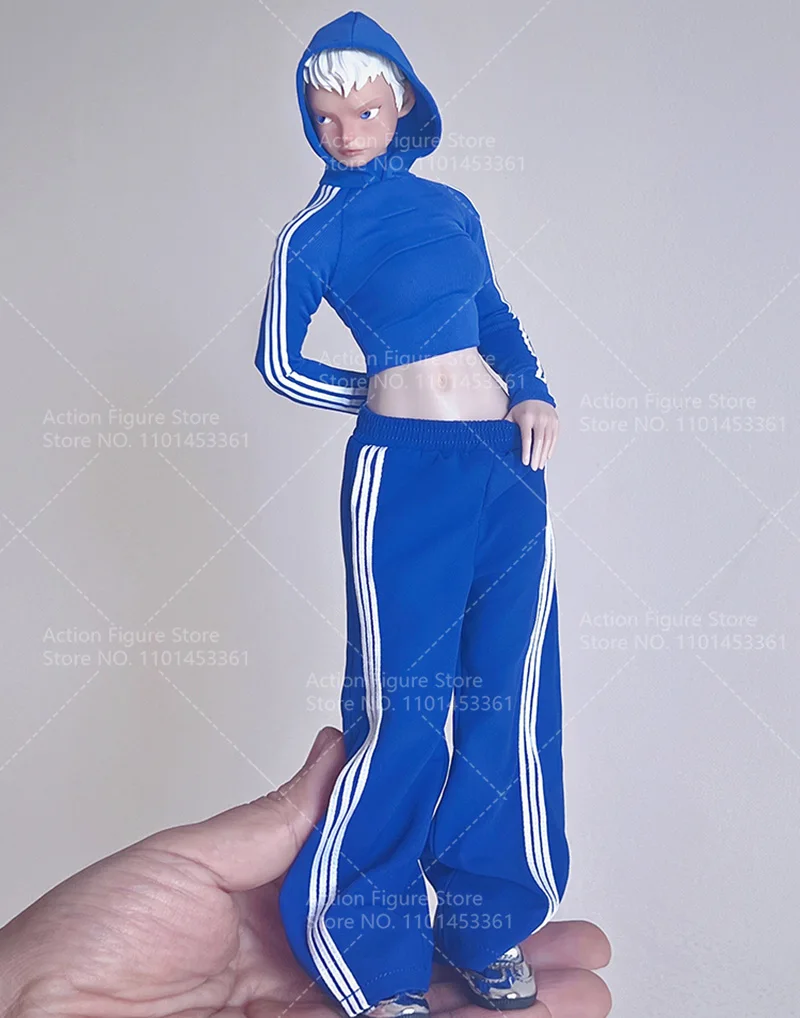 1/6 Female Soldier Tight T-Shirt Wide Leg Pants Trend Sport Print Pullover Short Hooded Sweatpants For 12