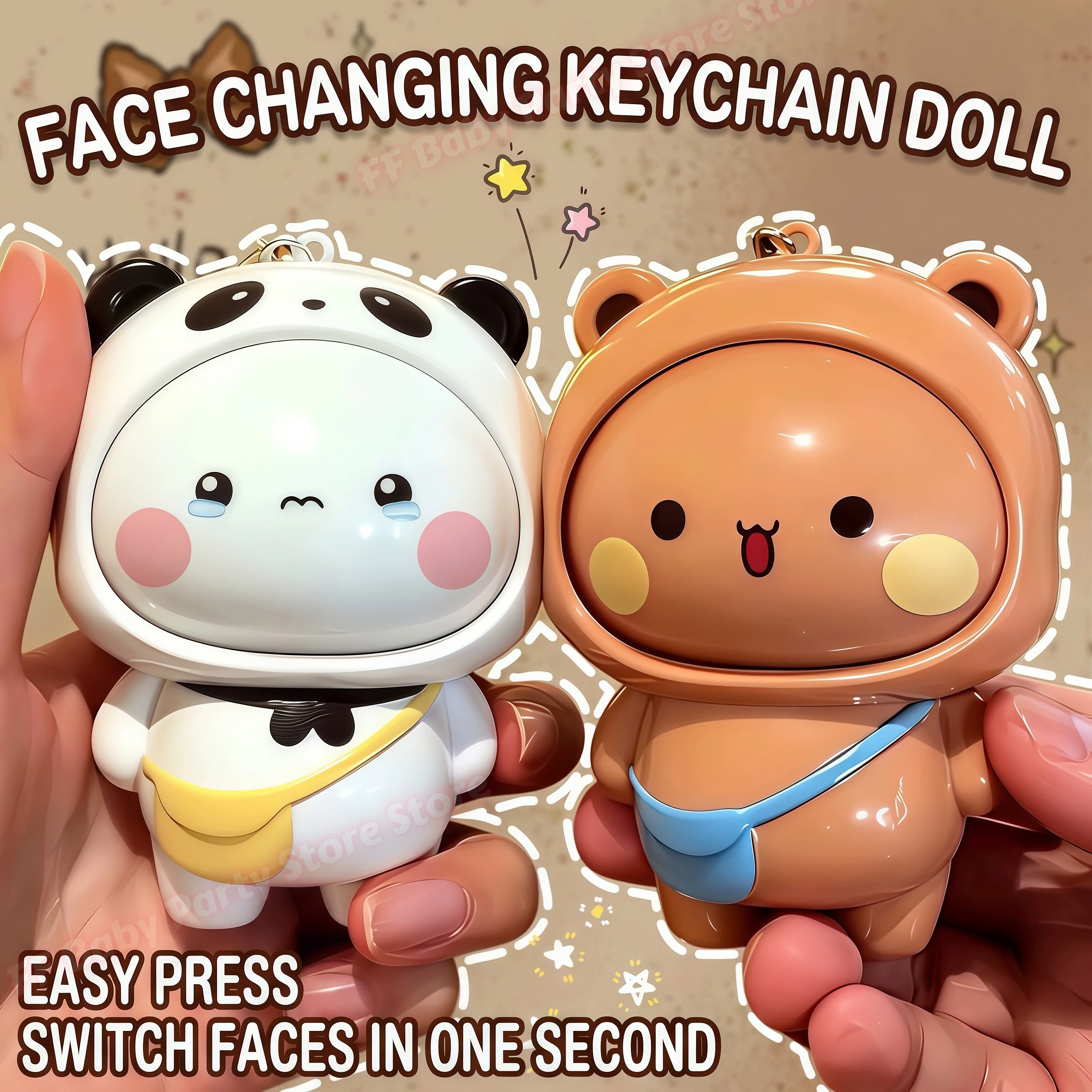 Kawaii Panda Bubu And Yier Face Changing Doll Cute Panda Bubu Dudu Cartoon Face Changing Keychain Pendant Doll Party Favor Gift