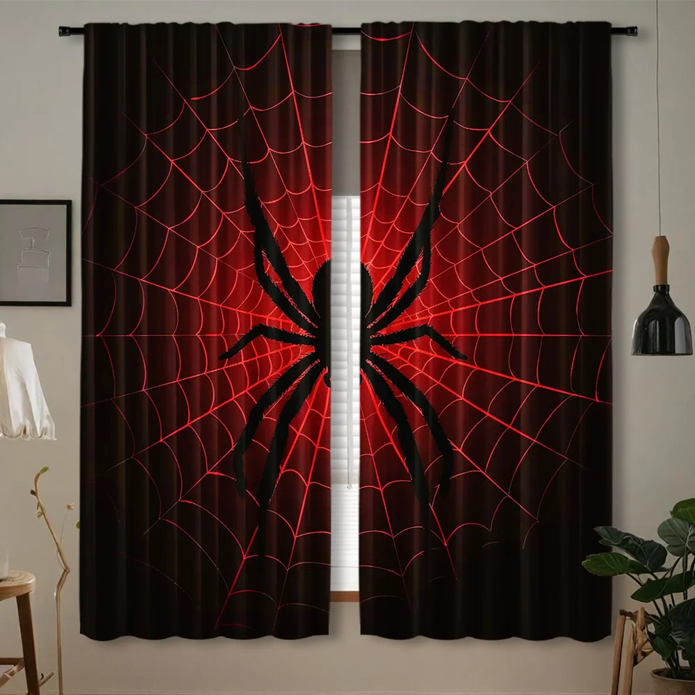 Spider Web Curtains 2 Panels, Rod Pocket Blackout Polyester Pongee Semi-Sheer Embossed Machine Washable for Bedroom Decor