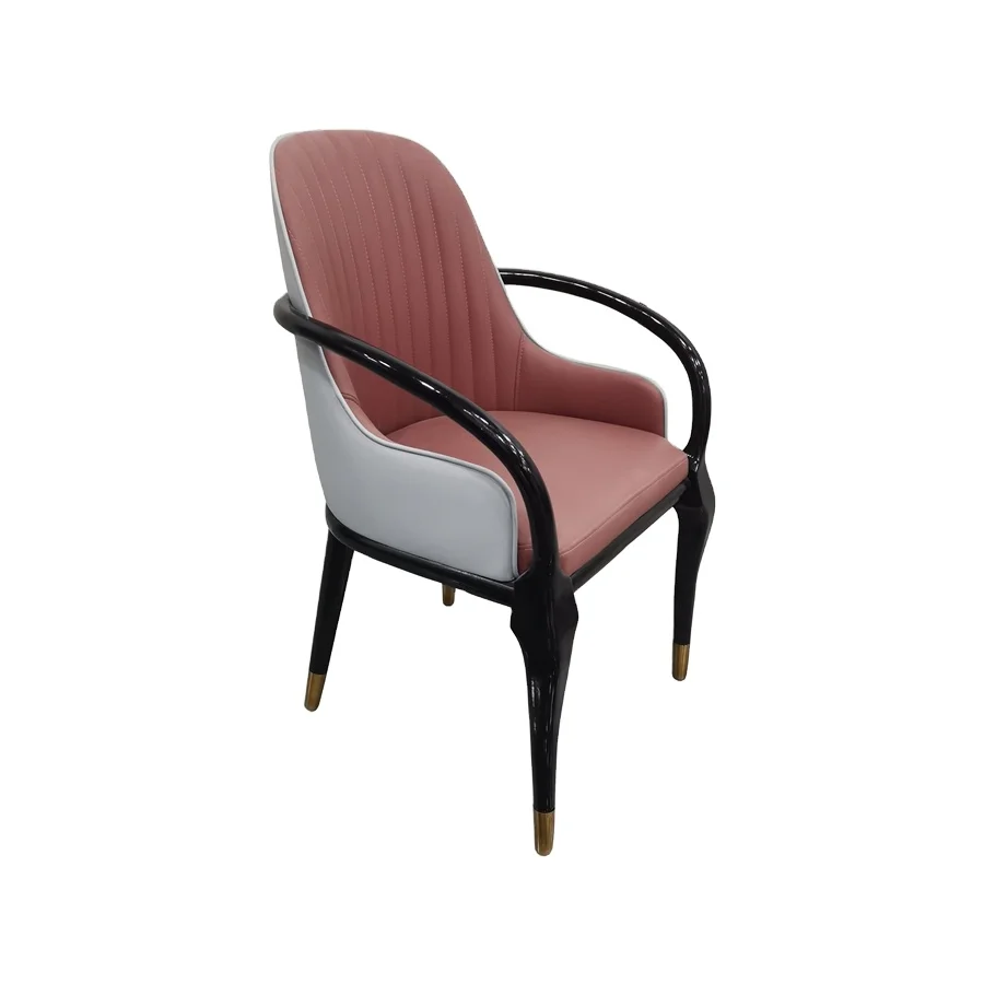 #Five-Star Hotel Private Club Solid Wood Leather Dining Chair Simple Villa Family Dining Armchair Lounge Single Chair
