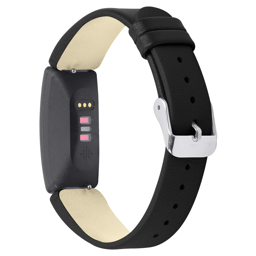 

Single Loop Hemming Genuine Leather Short Style Watch Band for Fitbit Inspire/Inspire HR - Black